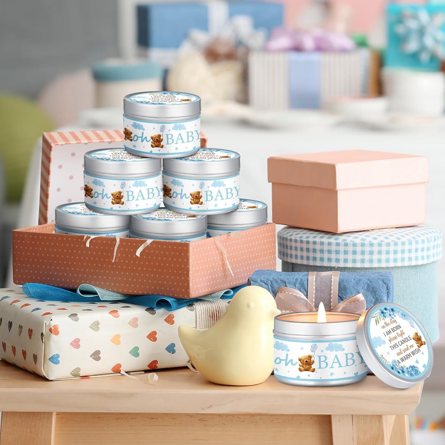 MTLEE 24 Pcs Bear Baby Shower Party Favors Candles Lavender Scented Baby Shower Favors for Guests Rustic Tealights Candles Gender Reveal Return Gifts Girl Boy(1.2 Oz, Blue)