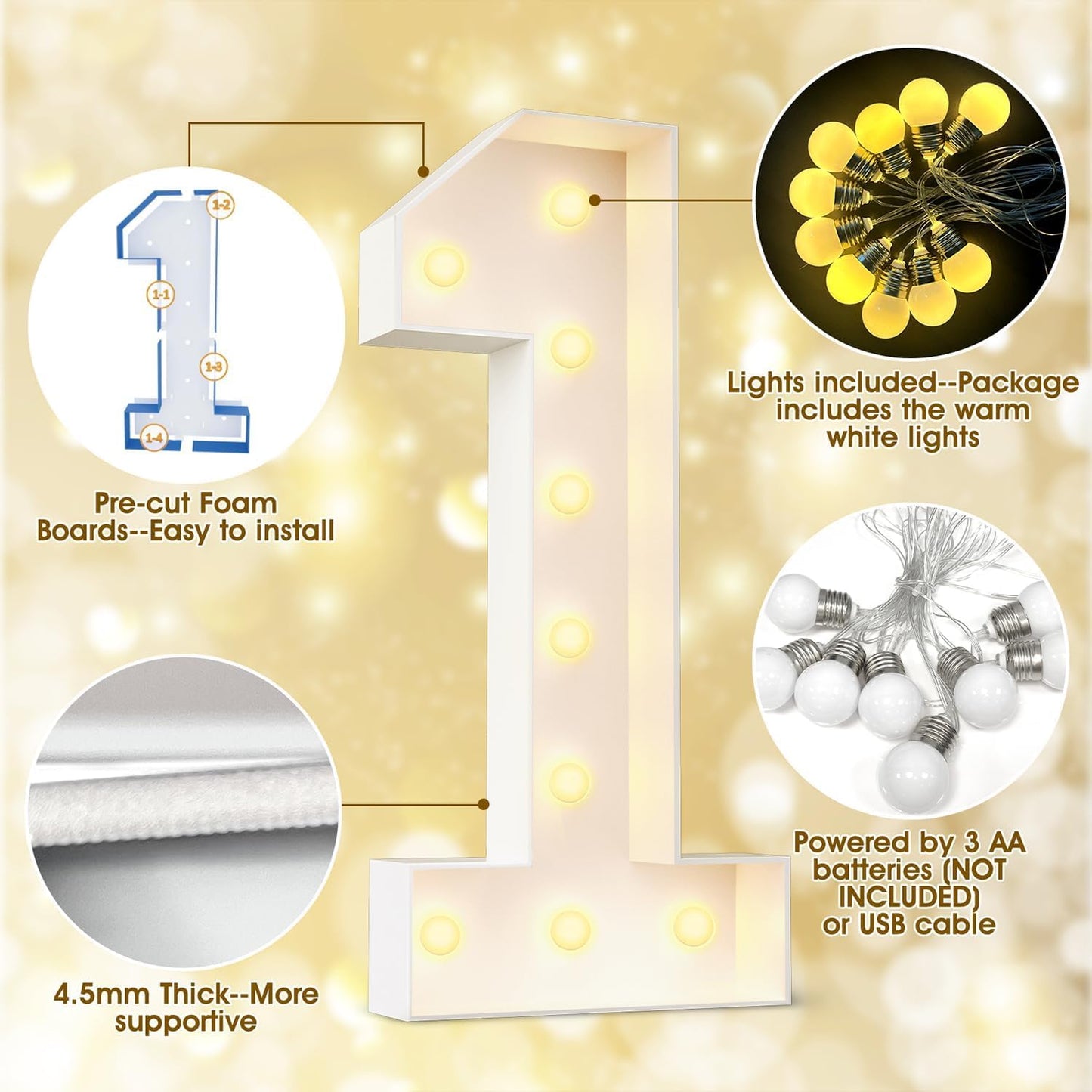 Ledido 4FT Marquee Light Up Numbers 16, Marquee Numbers 4 Feet Tall for Birthday, Anniversary,Graduation Party Decorations,Big 16th Birthday Number for Party Decor,Warm White Large Lighted Number 16