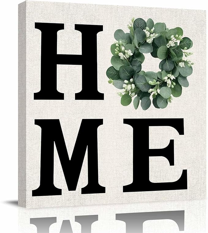 Canvas Wall Art Home Green Eucalyptus Leaves Garland,Oil Painting Prints Artworks Picture Stretched and Framed, Retro Linen Wall Decor for Living Room/Bedroom/Kitchen/Bathroom 28x28IN