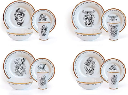 Harry Potter Hogwarts House Logos 16-Piece Dinnerware Set | Ceramic Dish Set