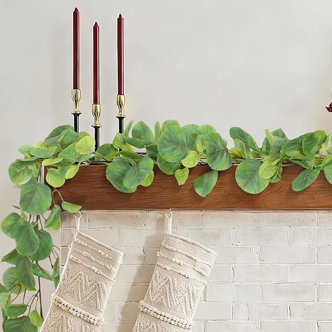 RECUTMS 2Pack Fake Big Eucalyptus Garland 5.6FT Artificial Apple Leaves Ivy Vine Greenery Faux Hanging Wreath Rattan for Home Office Wedding Garden Farmhouse Balcony Wall Window Outdoor Indoor Decor