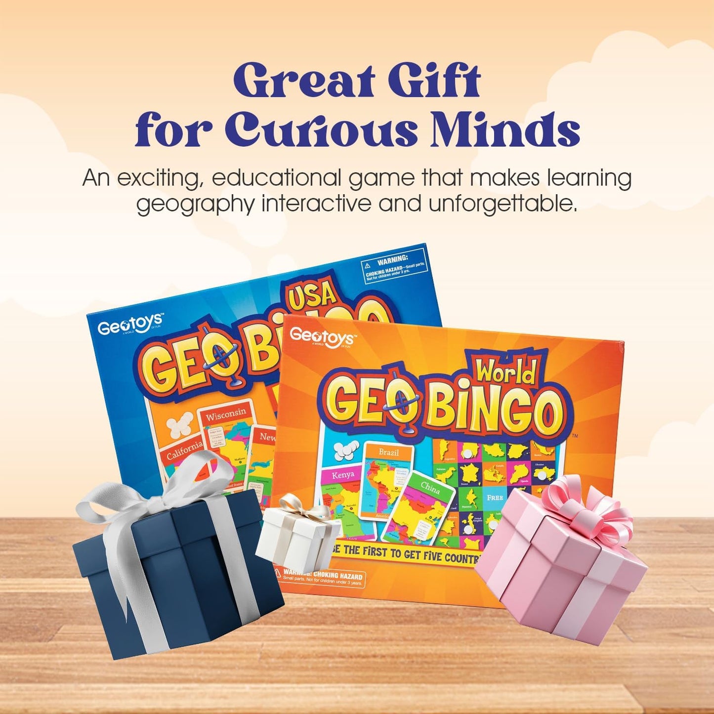 GeoToys GeoBingo Set, World & USA Bingo for Kids, Geography Game for Home & School, Bingo Games for Family, Play & Learn USA States and Capitals & World Countries - Game for Kids Ages 4 and Up