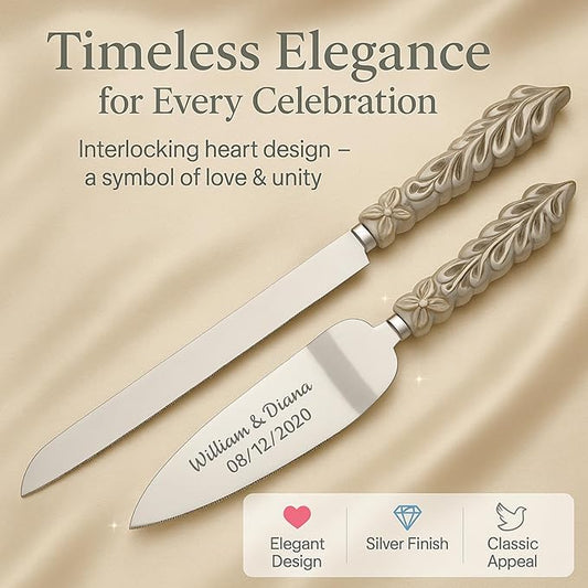GIFTS INFINITY Personalized Wedding Cake Knife and Server Set with Engraving – Cake Cutting Utensil Set, Keepsake Gift for Wedding, Anniversary, Reception, Birthday & Other Occasions (BO-101)