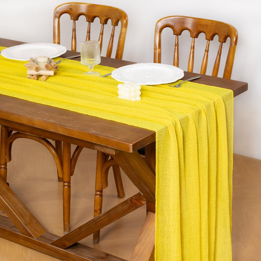 Socomi 6pcs Yellow Cheesecloth Table Runner Fall Thanksgiving Gauze 120 Inch Rustic Boho Cheese Cloth Runner for Wedding Party Baby Bridal Shower Centerpiece Decoration Holiday Home Decorations