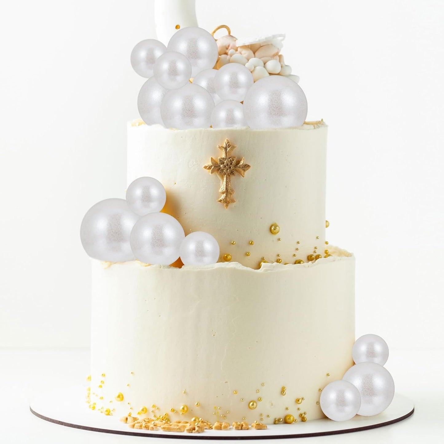 30Pcs Glitter Balls Cake Topper Foam Ball Cake Picks Mini Balloon DIY Cake Insert Topper Decoration for Baby Shower Wedding Anniversary Kids Birthday Graduation Party Cake Decorations Light White