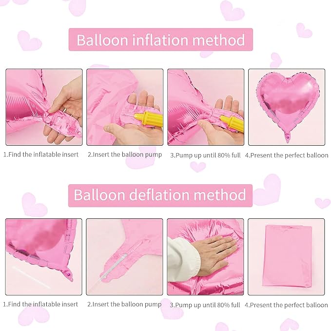 Pink and White Balloons - Pack of 15 - Heart Shaped Foil Balloons for Valentines Day Wedding Birthday Bridal Shower Baby Shower Decorations