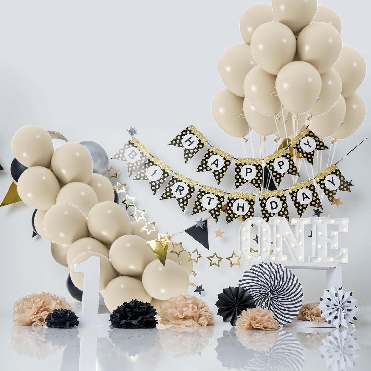 50pcs Sand White Balloons, 12inch White Sand Party Latex Balloon, Helium Ivory Balloons for Birthday Wedding Baby Shower Gender Reveal Party Decoration (with Ribbon & Glue)