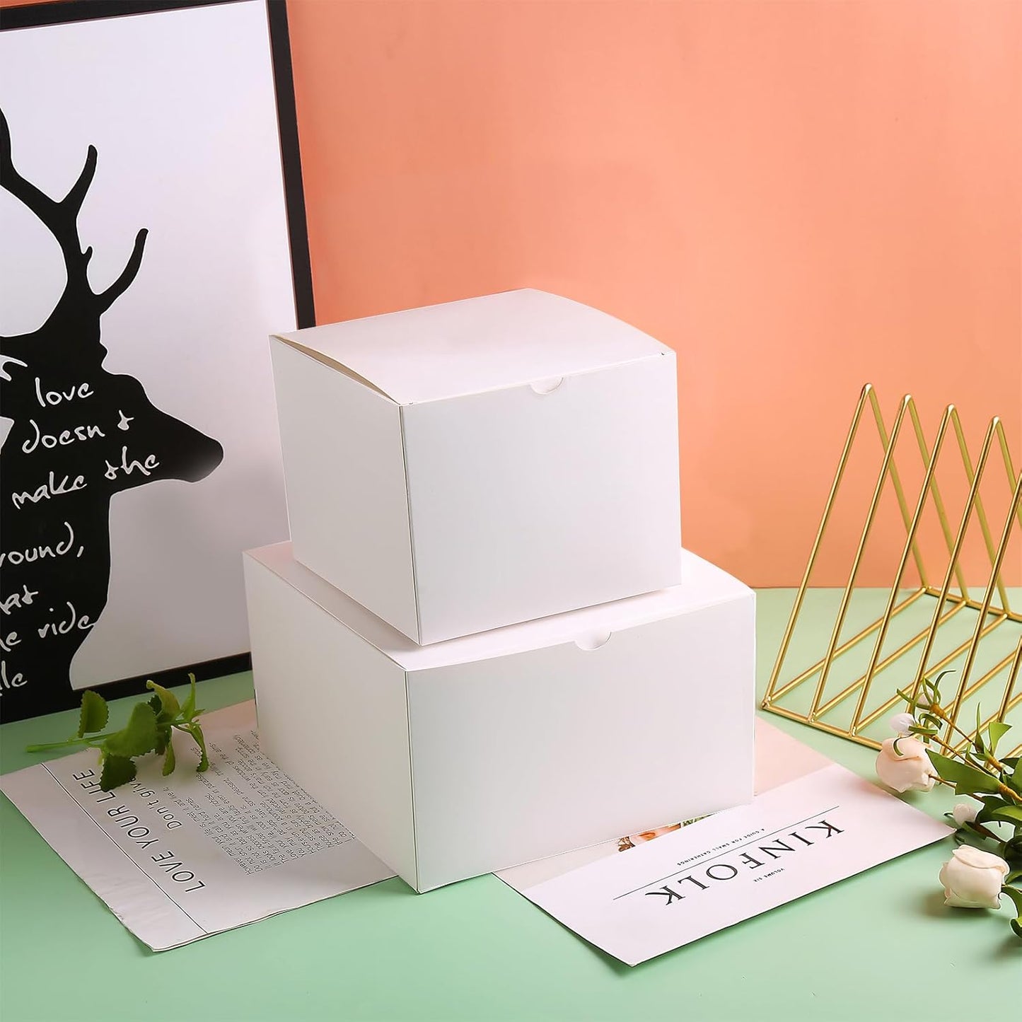 SHIPKEY 10 Pack White Cardboard Gift Boxes with lids | 9x6x5 Inches Boxes | Large Gift Box Suitable for Party, Wedding, Christmas, Holidays, Birthdays and All Other Occasions