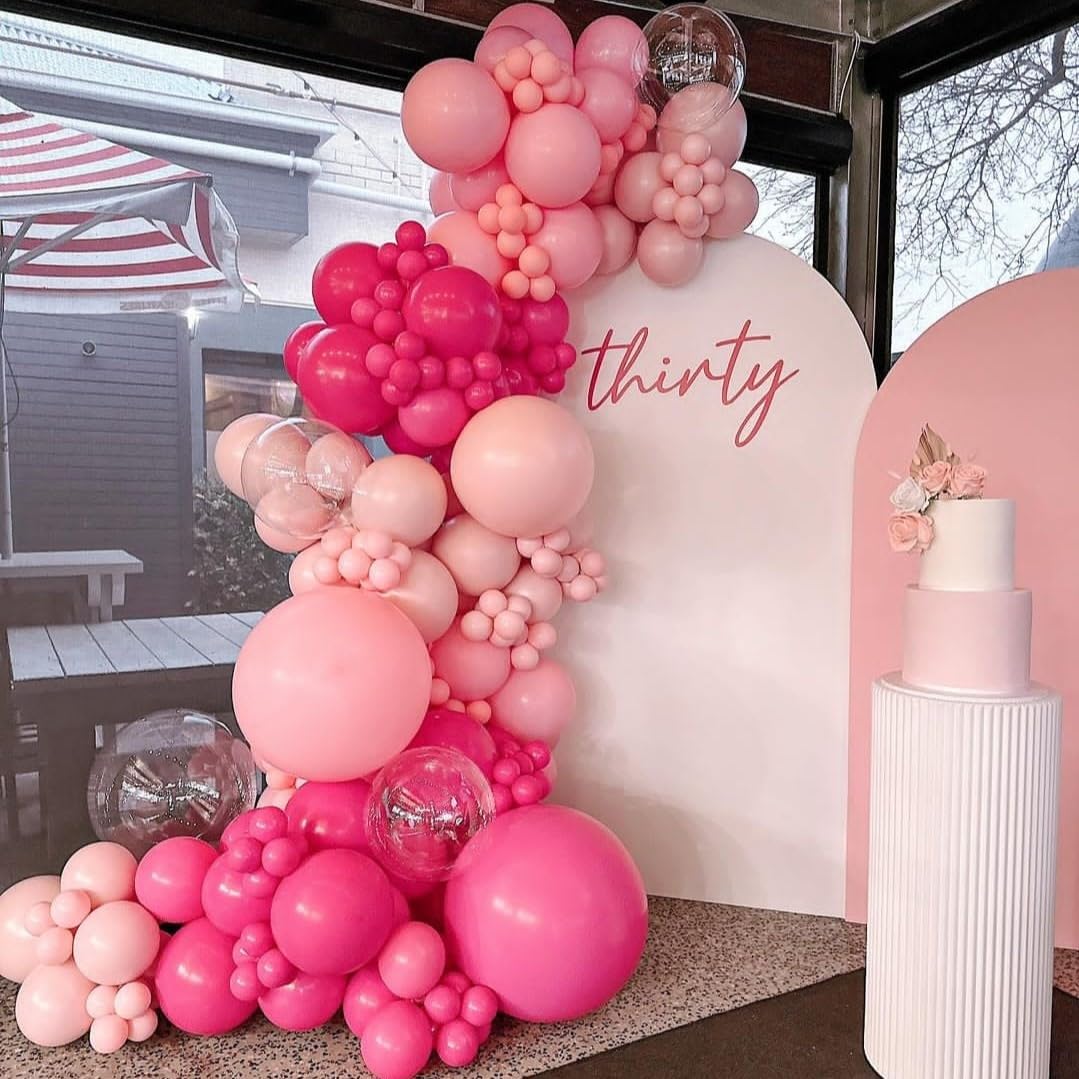 Pink Mixed Balloons Set, 12 Inch Hot Pink Pastel Light Baby Pink Metallic Pink Latex Balloons Party Balloons for Women Girls Birthday Baby Shower Princess Anniversary Party Decorations