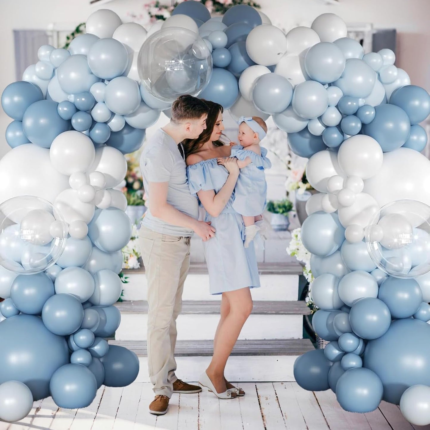 Dusty Blue Balloon, 12 inch Blue White Clear Balloon, Light Blue Macaron Blue Matte White Balloons with Transparent Balloons for Birthday Party Wedding Baby Shower Gender Reveal Decorations