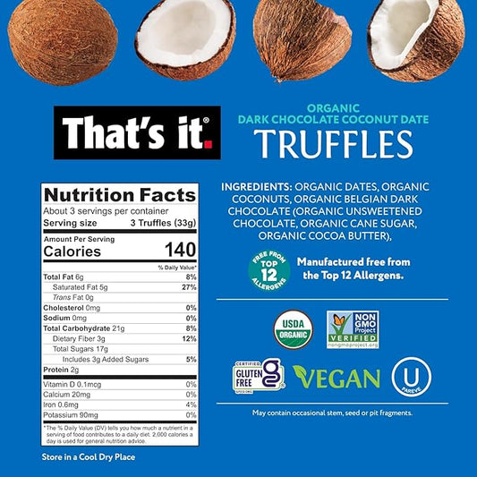 That’s it. Coconut Truffles 3 Pack (3.4 oz Each) | Organic Dark Chocolate Covered Coconut Bites | Plant-Based, Vegan Snack