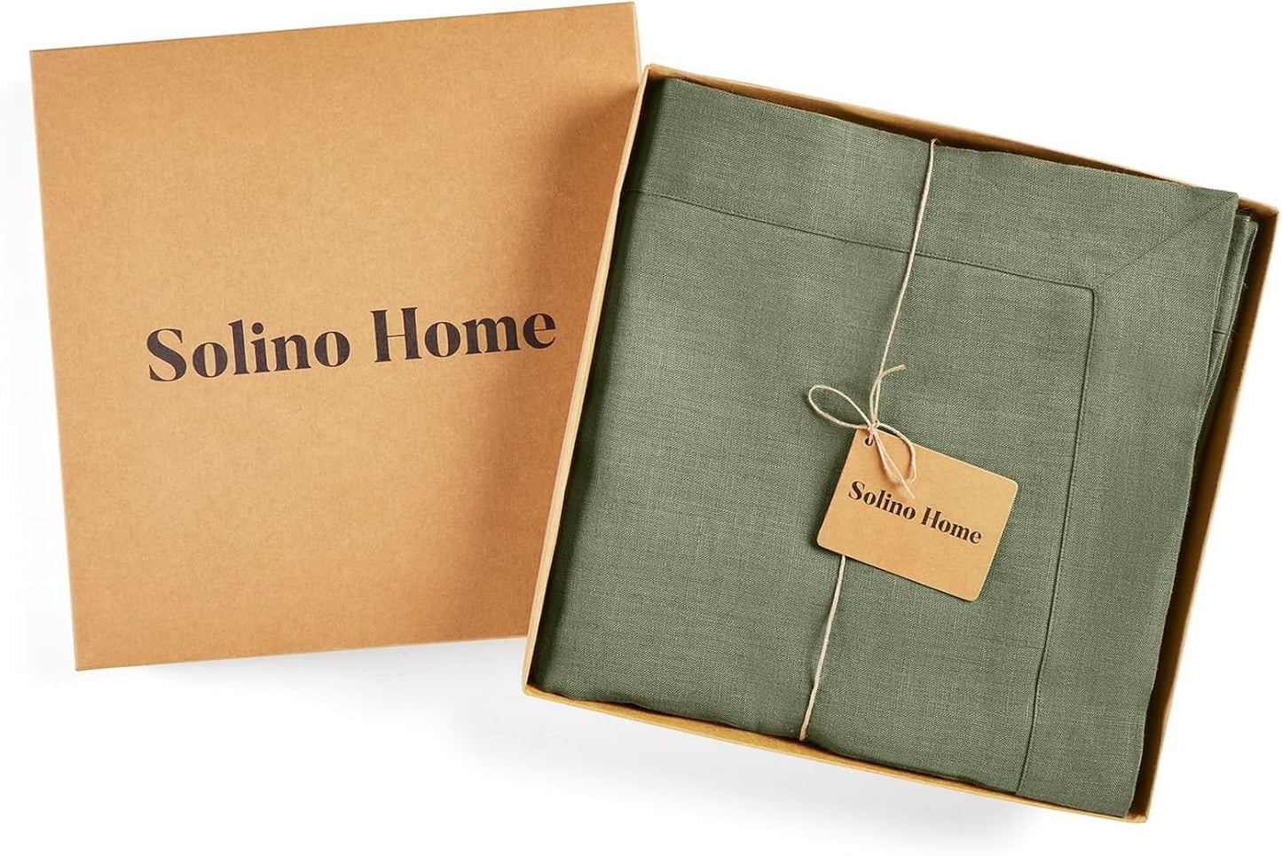 Solino Home Linen Tablecloth 60 x 108 Inch - 100% Pure Linen Oil Green Table Cloth for Rectangle Tables - Fete, Machine Washable Tablecloth for Fall, Autumn, Thanksgiving, Christmas