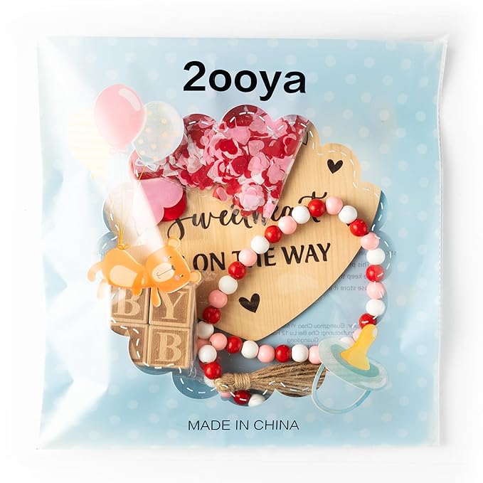 13Pcs Valentine Pregnancy Announcement Set - Coming Soon Baby Announcements Ideas Include Wooden Sign Beads Garland Wood Blocks Sponge Pregnancy Reveal Photo Props for Grandparents Dad Husband Family