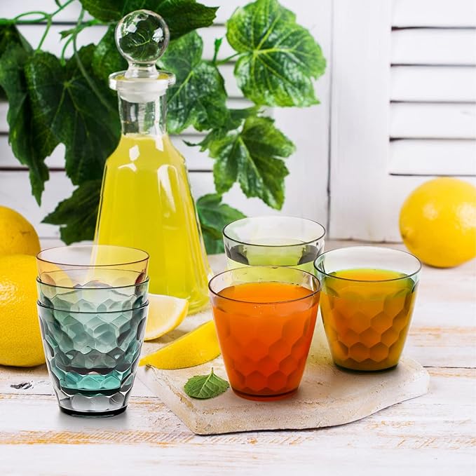 Lawei 12 Pack Plastic Water Tumblers, 10 Oz Unbreakable Premium Drinking Glasses, Stackable Acrylic Reusable Juice Wine Cups for Dinner, Home, Restaurants, BPA Free