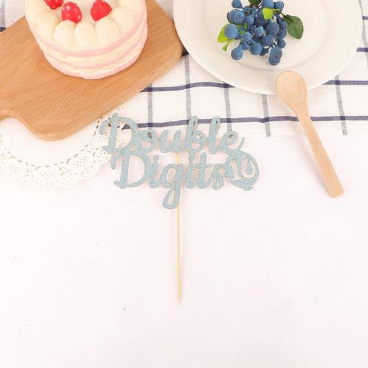 Double Digits 10 Cake Topper - Glitter Sky Blue 10th Birthday Cake Decorations, Happy 10th birthday Cake Decor (Sky Blue)