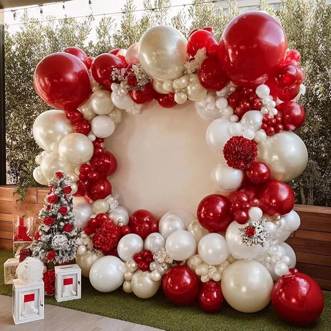 Red White Balloon Garland Dark Red Double Stuffed Balloons Arch Kit Set For Birthday Mothers Day Valentine Engagement Anniversary Bridal Shower Party Decorations