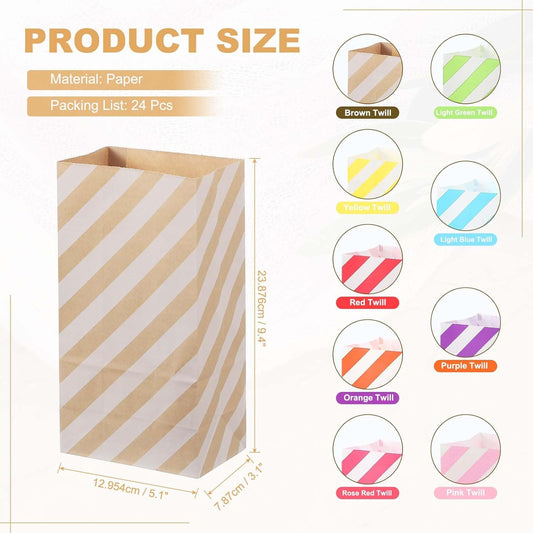PATIKIL Party Favor Bag, 24 Pcs 5.1x3.1x9.4 Inch Medium Paper Candy Bags Gift Treat Celebration Halloween Goody Birthday Wedding Party with Stickers, Brown Twill