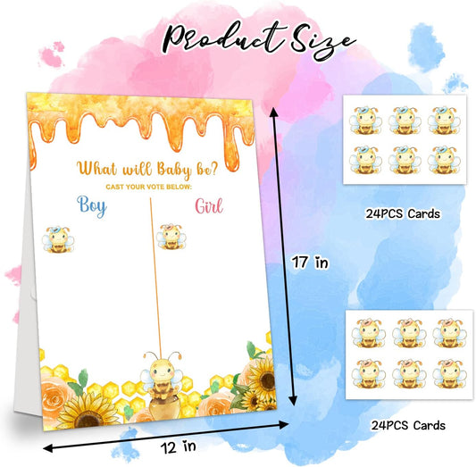 LNOKRIM Gender Reveal Party Games, Bee Theme Baby Gender Reveal Voting Board Sign, 48 Boy Girl Voting Stickers, He or She, Gender Reveal Party Centerpiece Decorations (12x17)
