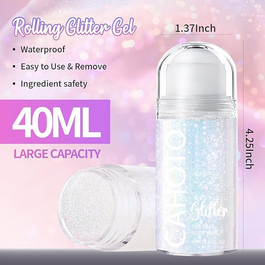CAHOTO Aurora Rolling Glitter for Face Body & Hair, Sparkling Holographic Chunky Shimmer, Roll-on Sequins for Singer Concert Rave Festival Halloween Party Carnival, 1.35fl.oz