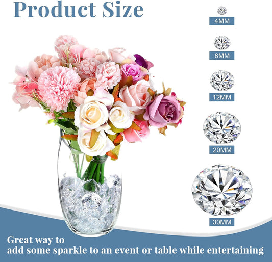 Hicarer 800-Piece Diamond Decorations - Acrylic Diamond Table Scatter Crystals for Vase Fillers, Party Decor (Clear, 30mm, 20mm, 12mm, 8mm, 4mm)
