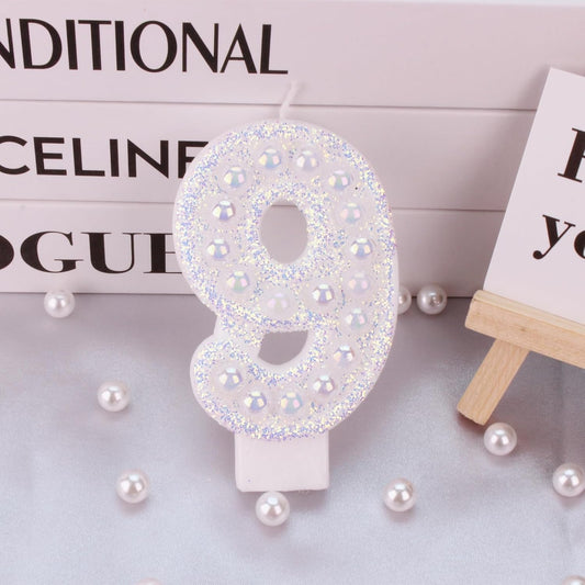 Birthday Candles, Number 9 Birthday Candle for Cake, Birthday Candles Sparklers with Holographic Colored Pearls, 3.35" Large Pearl Candles for Nine Sweet Birthday Party Decoration Supplies