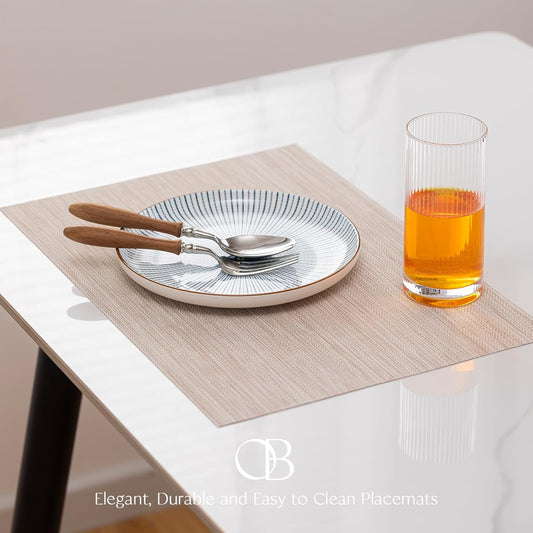 Placemats Set of 4 - Easy Clean Woven Vinyl Placemats for Dining Table, Indoor/Outdoor Place Mats, Washable PVC Table Mats(Beige)