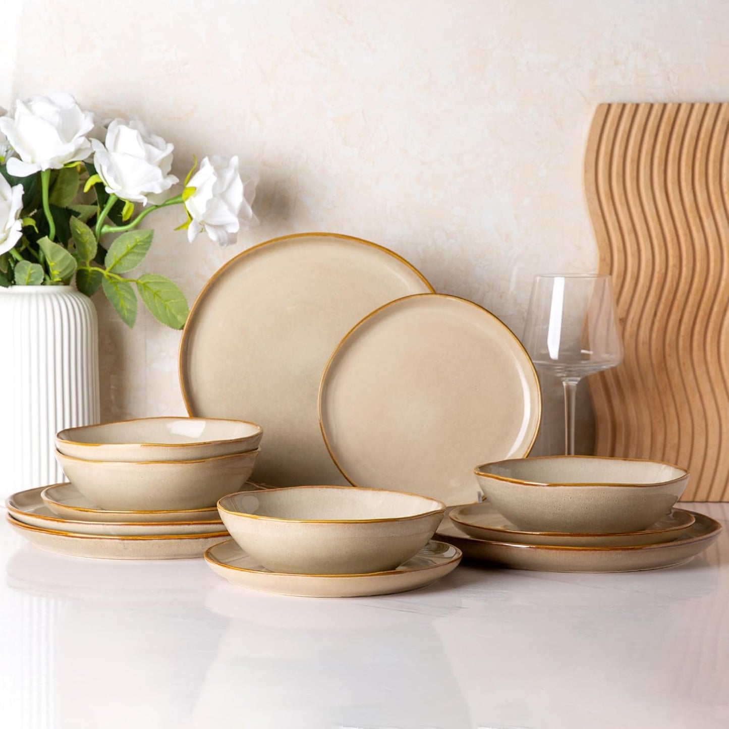 AmorArc Ceramic Dinner Plates Set of 4, 10.5 Inch Handmade Reactive Glaze Stoneware Plates, Large Rustic Shape Dinnerware Dish Set for Kitchen, Microwave & Dishwasher Safe, Scratch Resistant
