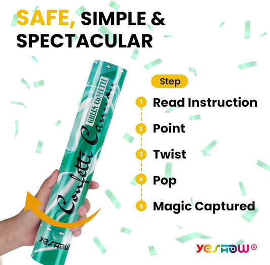 Confetti Cannon Poppers Green, 6PACK YESHOW Green Mylar Confetti Shooter for Graduation, Birthday Party, Nature Party Christmas Eve and New Year Celebration