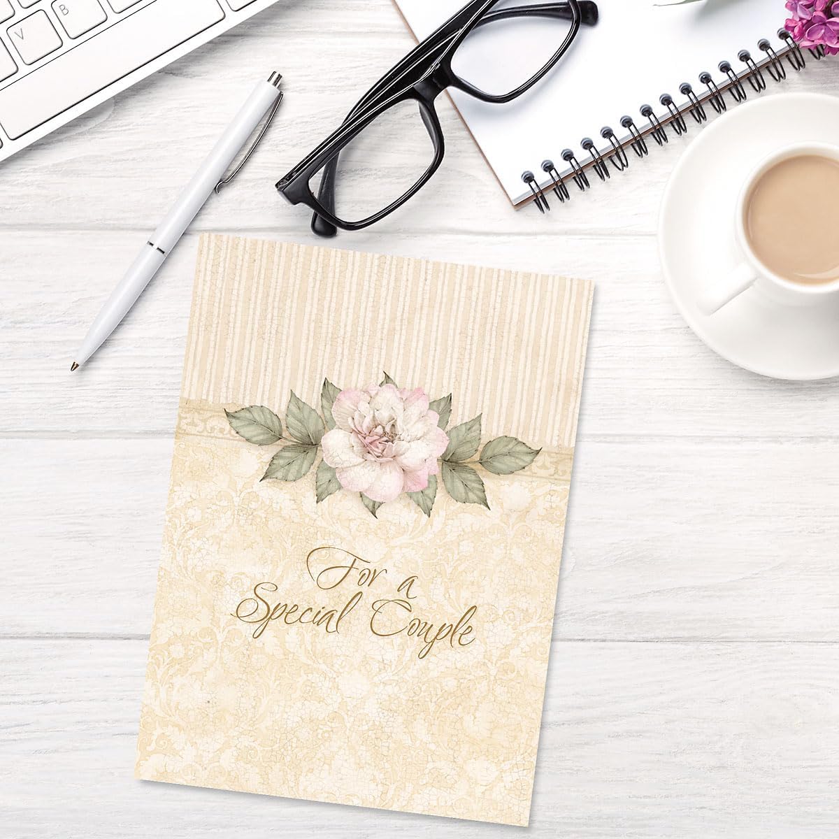 Bouquet Anniversary Wishes Greeting Cards - Set of 8 (4 designs), Large 5" x 7" Wedding Cards with Sentiments Inside, White Envelopes