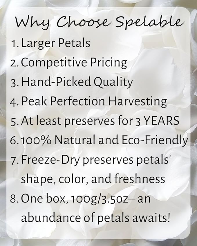 3.5oz REAL Rose Petals, Pearl White Freeze-Dried Petals Biodegradabel Wedding Natural Confetti, Perfectly Preserved Flower Petals for Table Decorations 100g