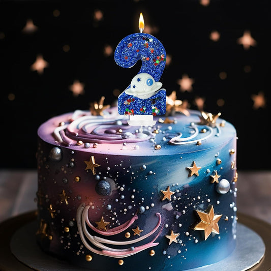 HXOUSE Spaceship Number 2 Birthday Candles - Outer Space Universe Birthday Candles for Cake, 2 Candle Topper for Anniversary Celebrations, Astronaut Rocket Party Decorations for Boys