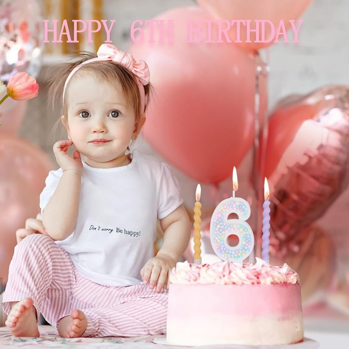 Number 6 Birthday Candles for Cake with 17 Pieces Spiral Candles with Macaron Pastel Rainbow Pink Cake Toppers for Girls Happy Birthday Party Decorations