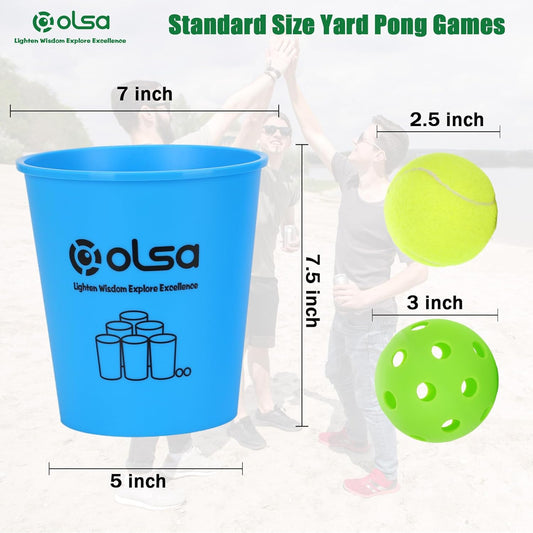 Olsa Giant Yard Pong Backyard Games, Outdoor Games for Adults, Giant Lawn Game with 12 Buckets, Balls, Carrying Bag-Party Game for Beach Camping Outdoor Party(Blue)