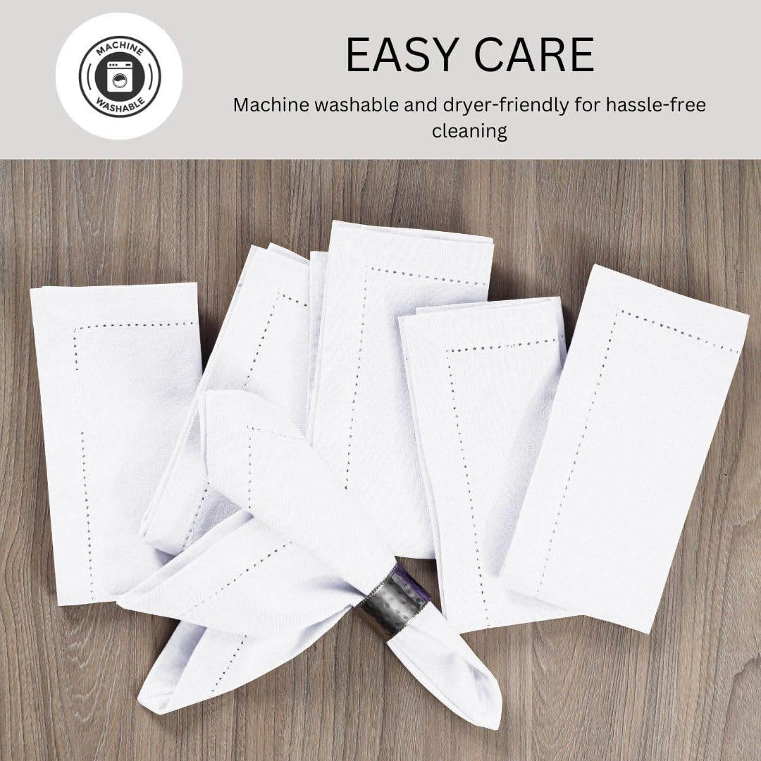 Hemstitch Dinner Napkins 100% Cotton Set of 12 - for Dining Weddings Parties Restaurants Holidays Easter Everyday Use - Soft Durable Washable Table Napkins - 18x18 Inch Cloth Napkins White