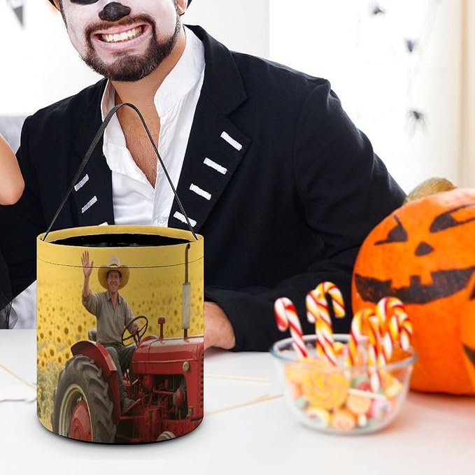 Halloween Candy Bucket - Sunflower Tractor Farm Trick Or Treat Candy Bag, Gift Bag for Party Favor Supplies