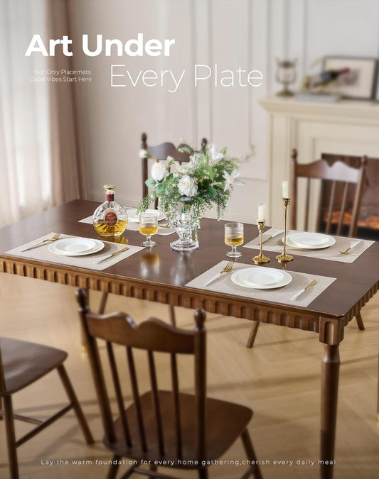 Leetaltree Beige Placemats Set of 12 - Heat Resistant Non-Slip Place mats for Dining Table, Washable Durable PVC Vinyl Woven Table Mats(Beige, 12)
