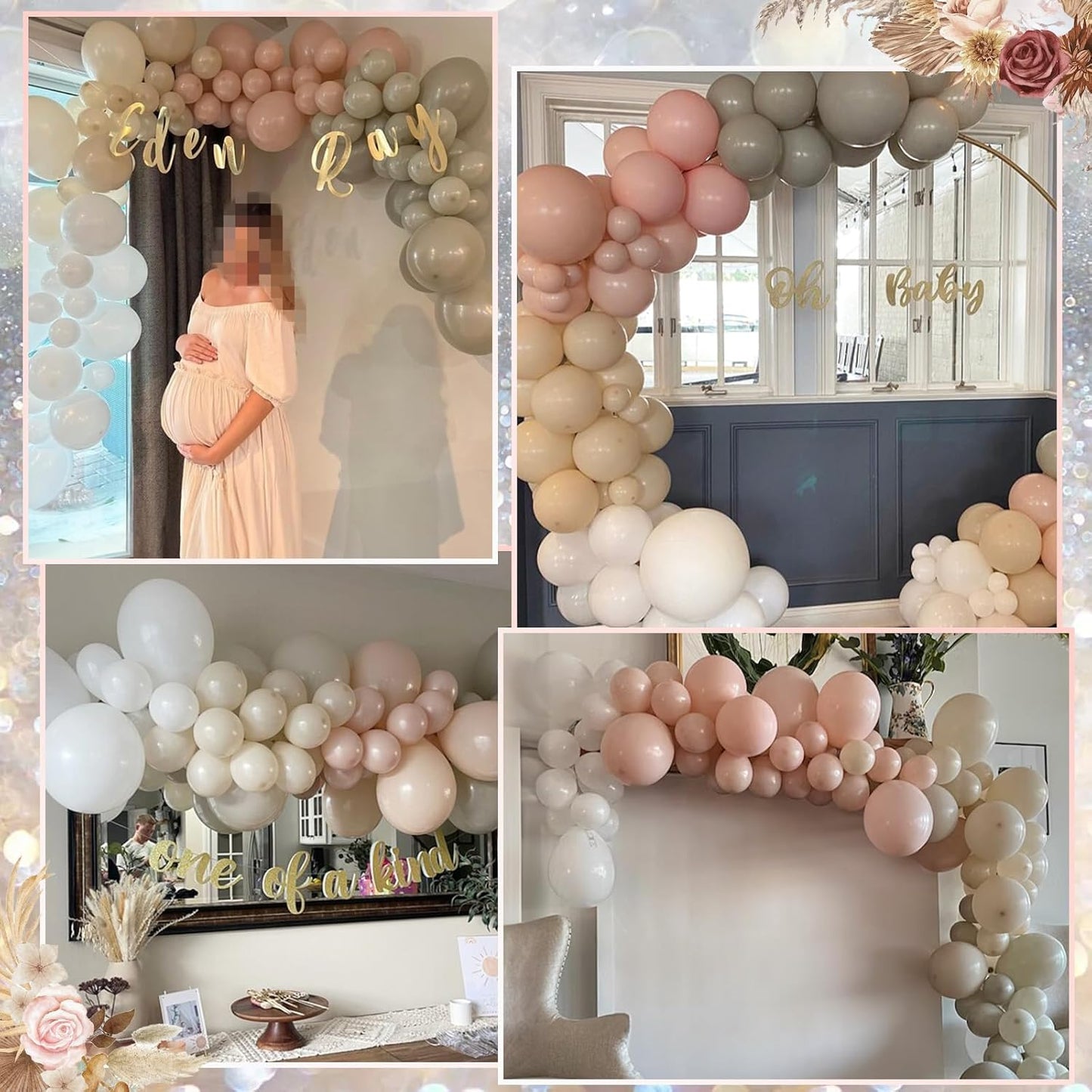 Neutral Balloons Arch Kit, Cream Peach Boho Balloons Garland with Double Stuffed Sand White Balloon and Light Pink Balloon for Baby Shower Birthday Wedding Bridal Shower Party Decorations