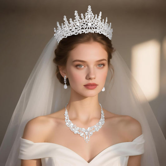 Kamirola Tiaras and Crowns for Women,Tiaras Earrings Necklace, Crystal Bridal Jewelry Set(TR83