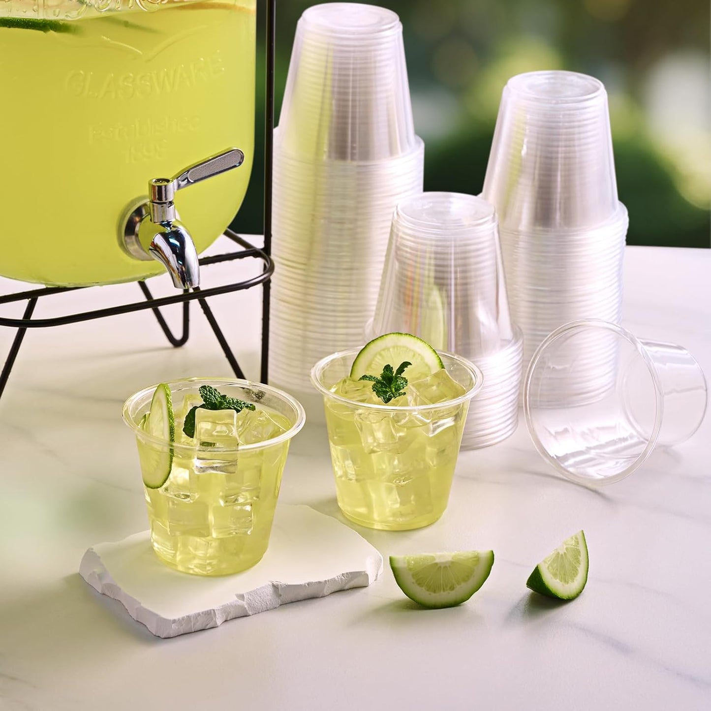 Turbo Bee 100 Pack 9oz Clear Plastic Cups,Disposable Crystal Drinking Cups,PET Plastic Party Cups for Wine,Juice,Iced Coffee and Cold Drinks
