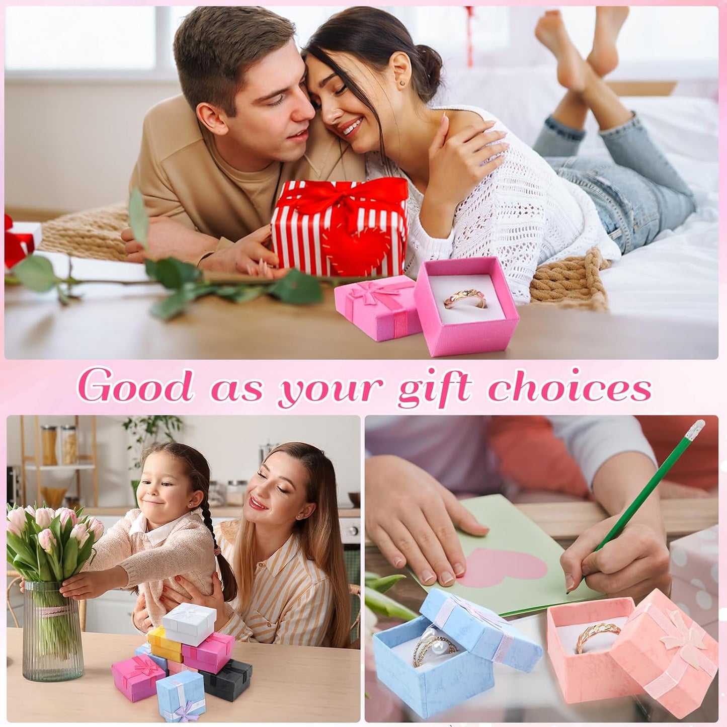 72 Pcs Ring Boxes 1.6 x 1.6 In Hard Cardboard Jewelry Box with Ribbon Bow Small Jewelry Gift Cases for Small Business(Bright Color)