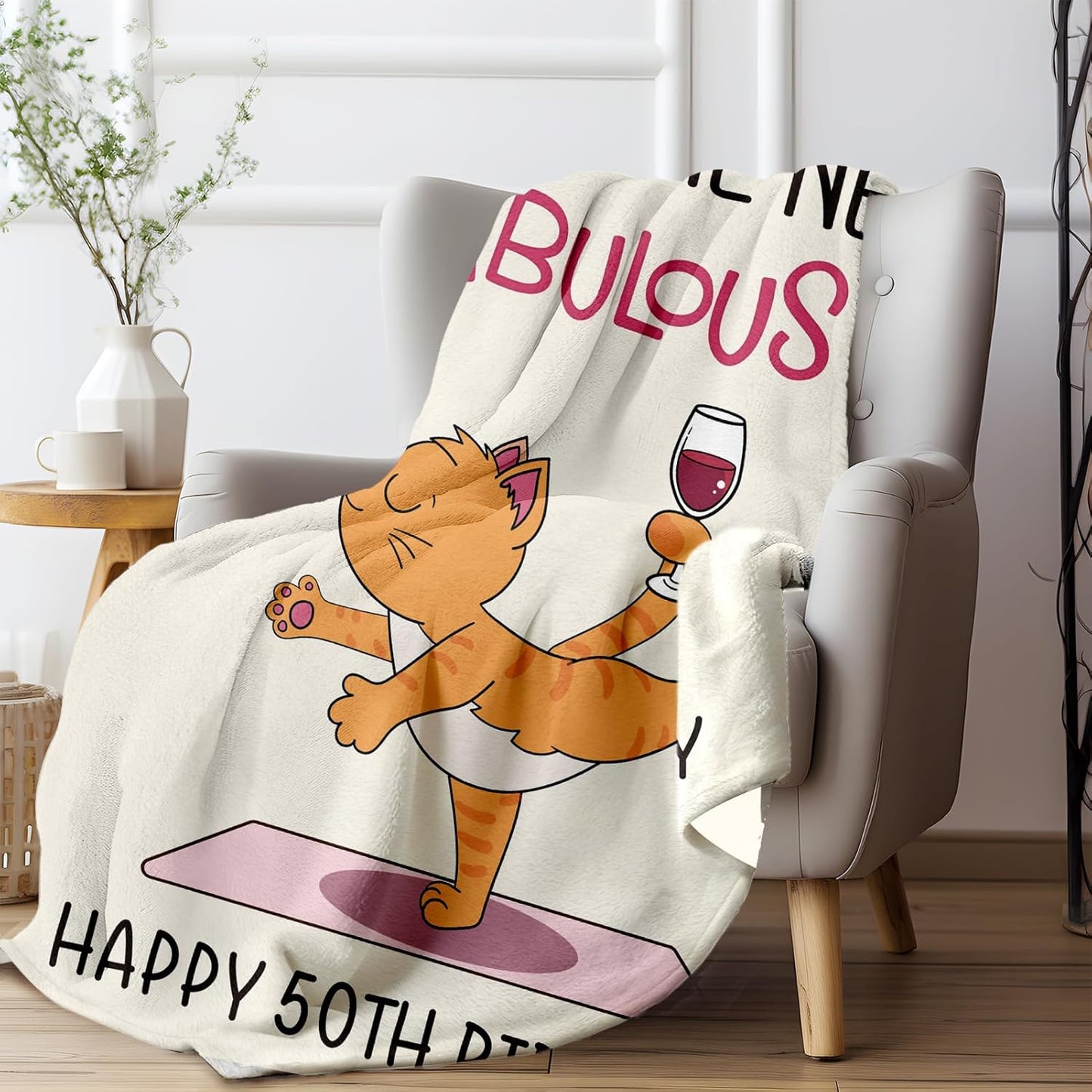 Happy 50th Birthday Gifts for Her, Flannel Soft Blanket Decorations, 50 Years Old Birthday Gifts for Women, Fabulous Turning 50 Gift for Woman, 50x60 inches
