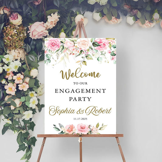 Welcome To Our Personalized Floral Engagement Party Sign - Engagement Announcement & Decoration Gift For Couples