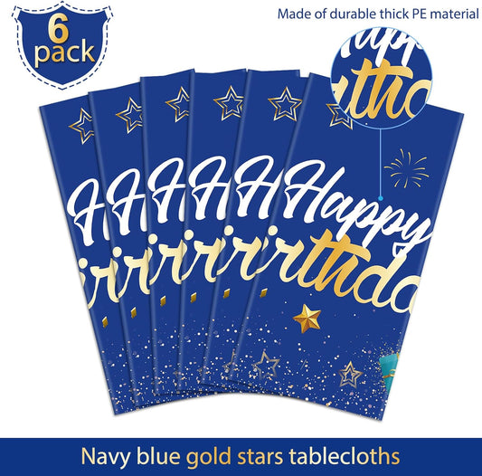 Tegeme Navy Blue Party Supplies Stars Happy Birthday Tablecloths Starry Confetti Table Covers for Kids Boys Girls Baby Shower Birthday Party Decorations(Navy Blue and Gold,6 Pack)