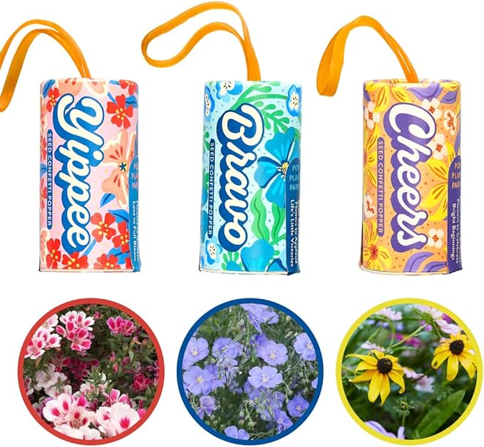Modern Sprout Seed Confetti Poppers with Flower Seeds - Party Favors for Outdoor Weddings Birthday Event & Parties - Plantable Seed Paper - Non-Toxic Plastic-Free - Pollinator Friendly - Pack of 12
