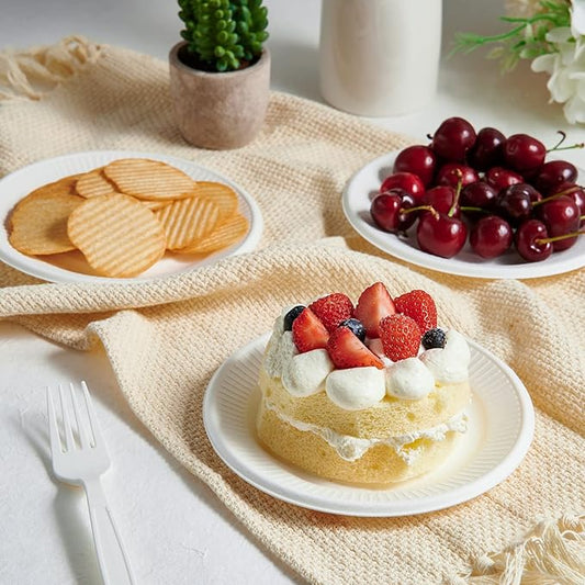 Vplus 100% Compostable Small Paper Plates, 300 Pack 6 Inch Disposable Paper Plates, Uncoated Biodegradable, Made of Sugar Cane Fibers, Perfect for Sandwich, Cake, and Snack