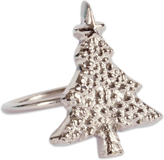 DII Christmas Thanksgiving Holiday Tabletop Décor Collection Decorative Napkin Ring Holder Set, 2" Diameter, Silver Christmas Tree, 6 Piece