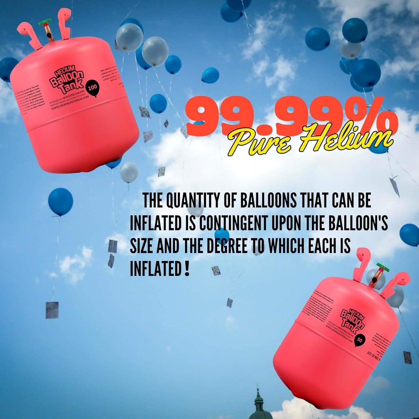 22L Helium Tank for Balloons at Home, Premium 99.99% Pure Helium Gas Kit, Inflates 100 9“Latex Balloons, Ideal for Birthdays, Weddings, Baby Showers (1-Pack)