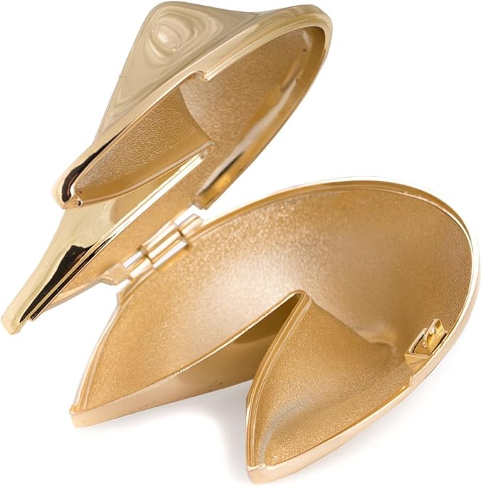 Bey-Berk Gold-Plated Fortune Cookie Keepsake Box, Hinged Metal Paperweight Trinket Holder, 3" Novelty Desk Accent