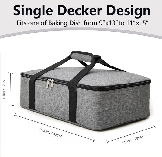 Lestyn Insulated Casserole Carrier Bag - Portable Reusable Food Transport Tote Bag Fits 9x13 Lasagna Baking Dish Pan to Keep Food Hot/Cold for Gathering/Potluck Parties/Cookout/Camping/Offices-Gray