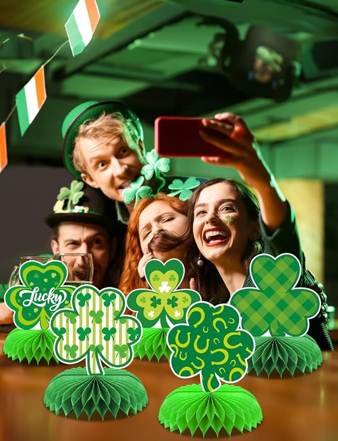 St Patricks Day Table Decorations, 9 Pcs St Patricks Day Centerpieces, Irish Green Honeycomb Centerpieces for Table, 3D Shamrock Table Decor for St. Patrick's Day Party Favor Supplies